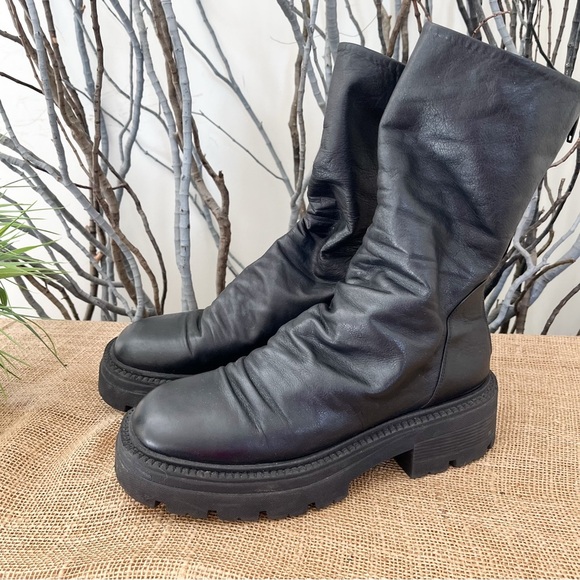 Free People Emma Ruche Black Leather Combat Boots Size 10 - Picture 2 of 14